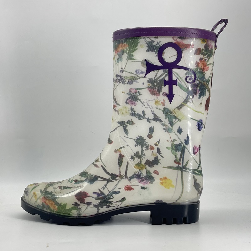 Floral printed with purple symbol rain Boots