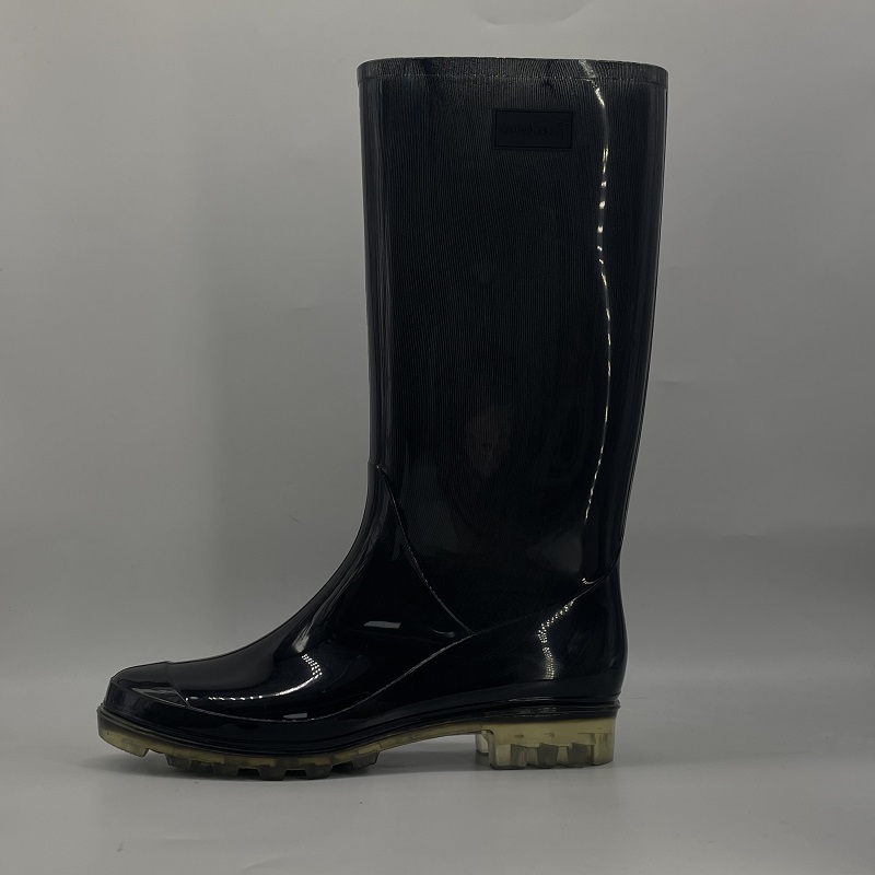 Women's Black Glossy Rain  proof High leg Boots
