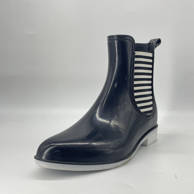 Black and  white striped elastic deep blue fashion rain boots
