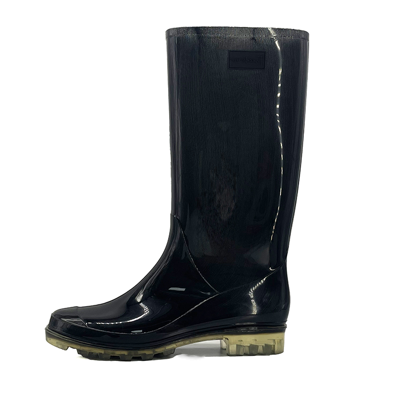 Women's Black Glossy Rain  proof High leg Boots