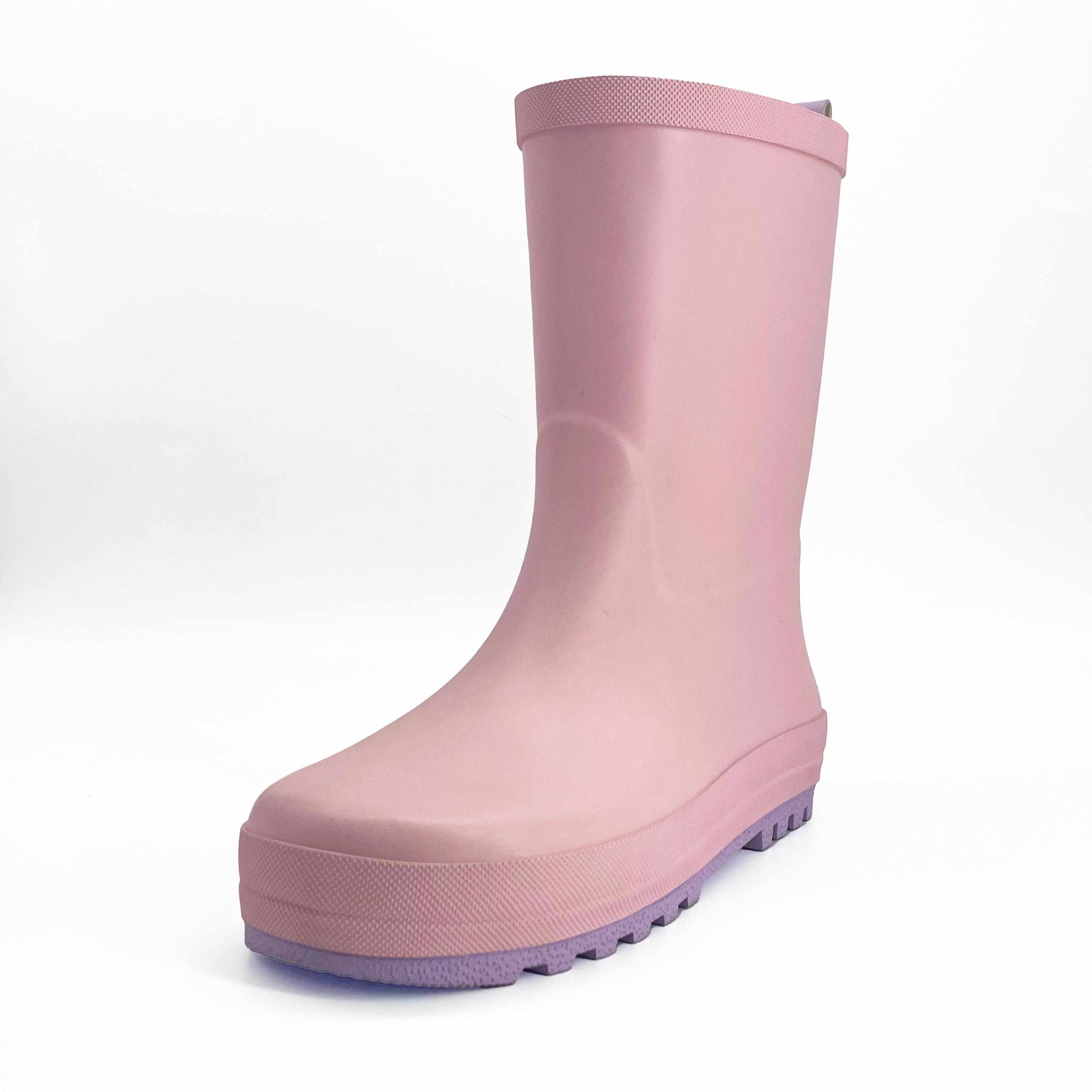 Clashing color with pink and purple matte rubber rain boots