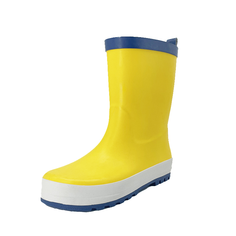 Yellow clashing color rubber rain boots