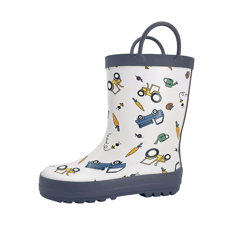 Cartoon style matte rubber handled rain boots