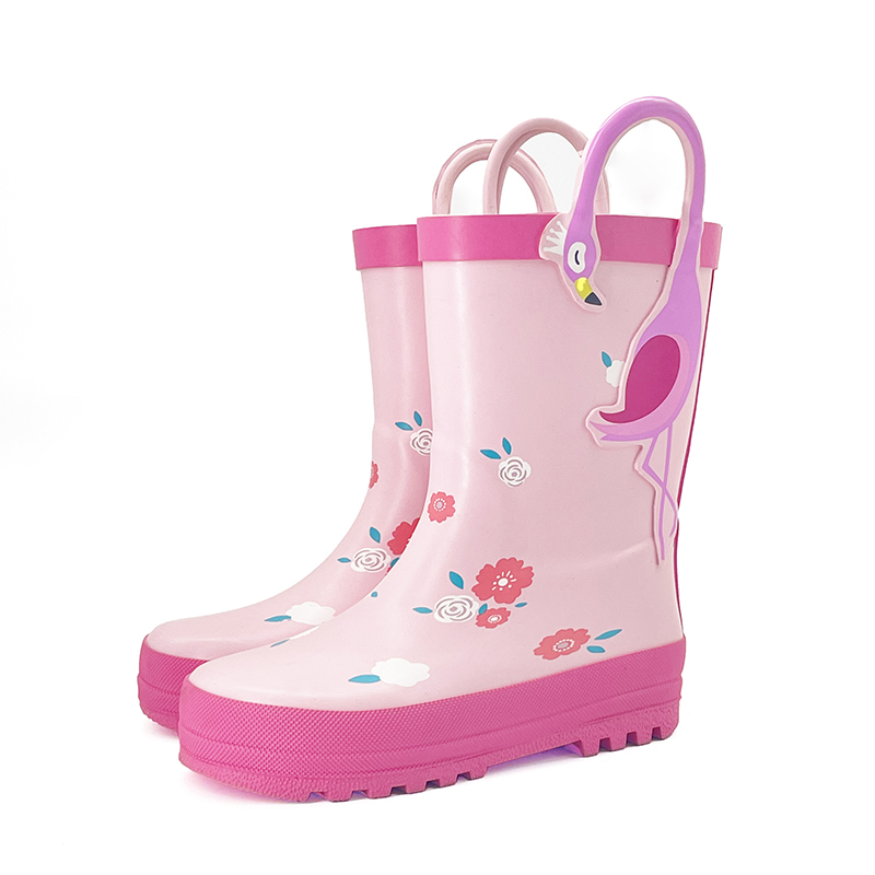 Flamingo with flowers colorful matte rubber rain boots 