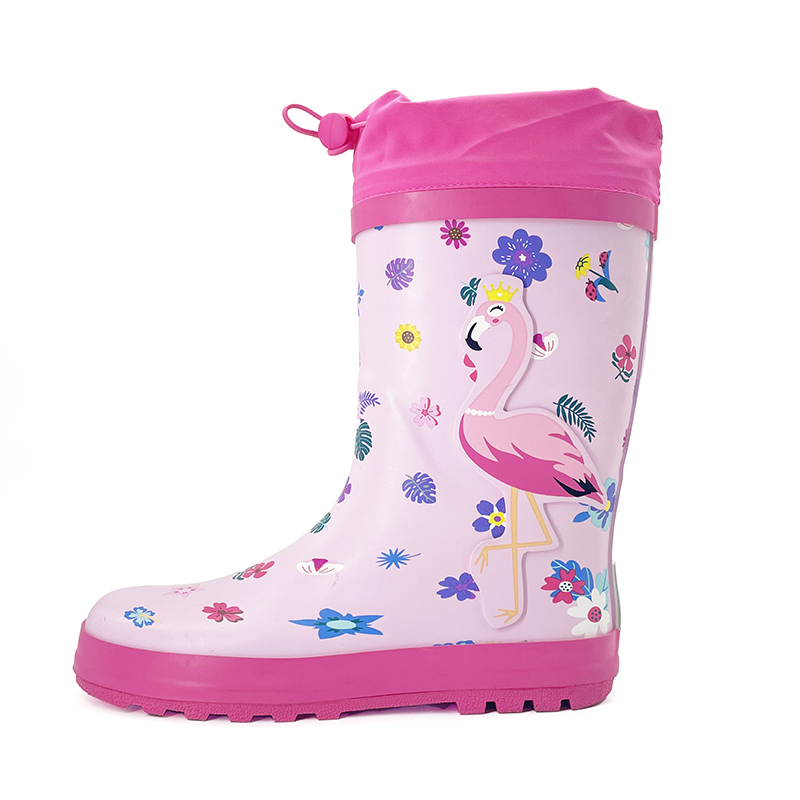 Flamingo with flowers theme  rubber waterproof collar rainboots