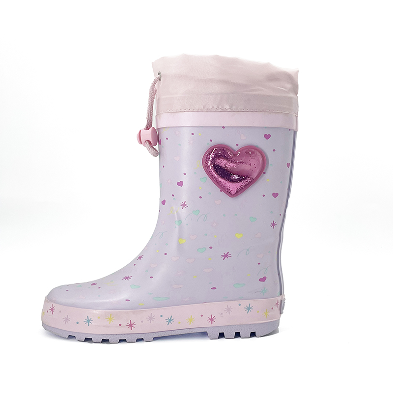 Gliter heart collar matte rubber waterproof rainboots