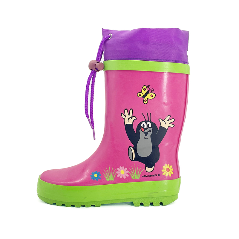 Mole motif kids matte collar waterproof rain boots