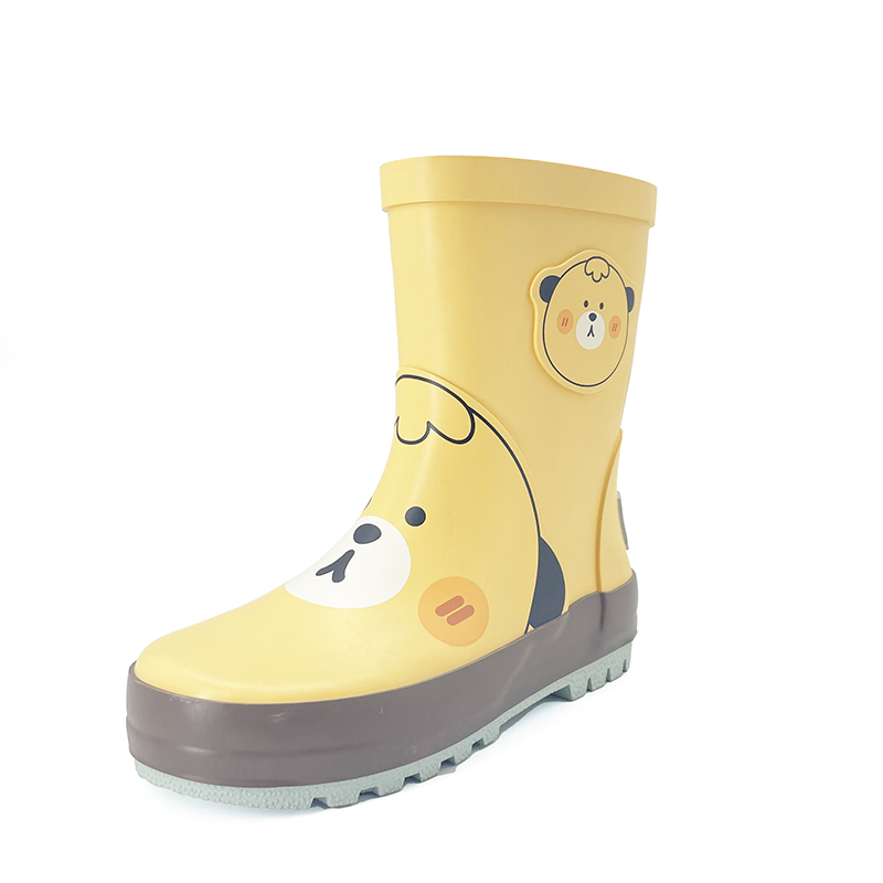 Orange cute bear pattern matte rubber rain boots