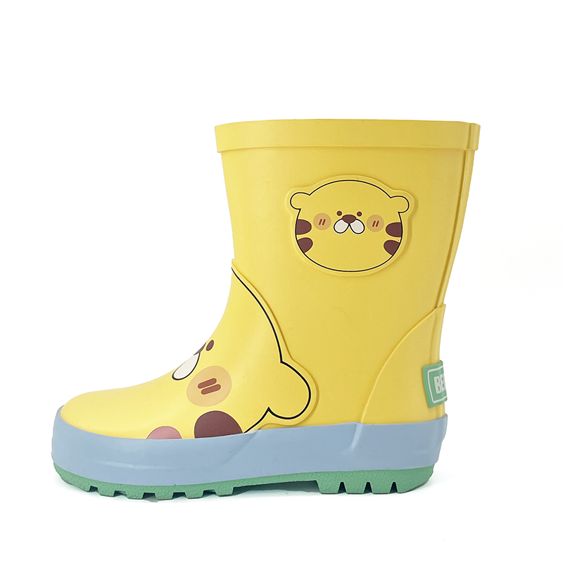 Orange cute tiger pattern matte rubber rain boots