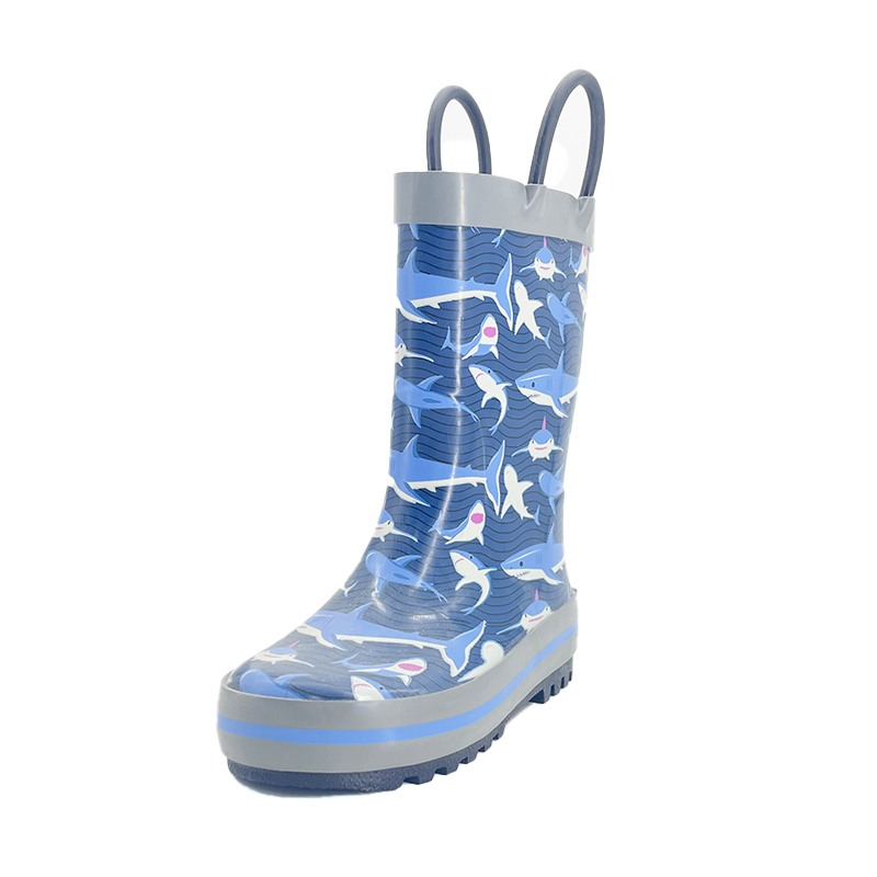 Cute shark  matte rubber fashionable handled rain boots  