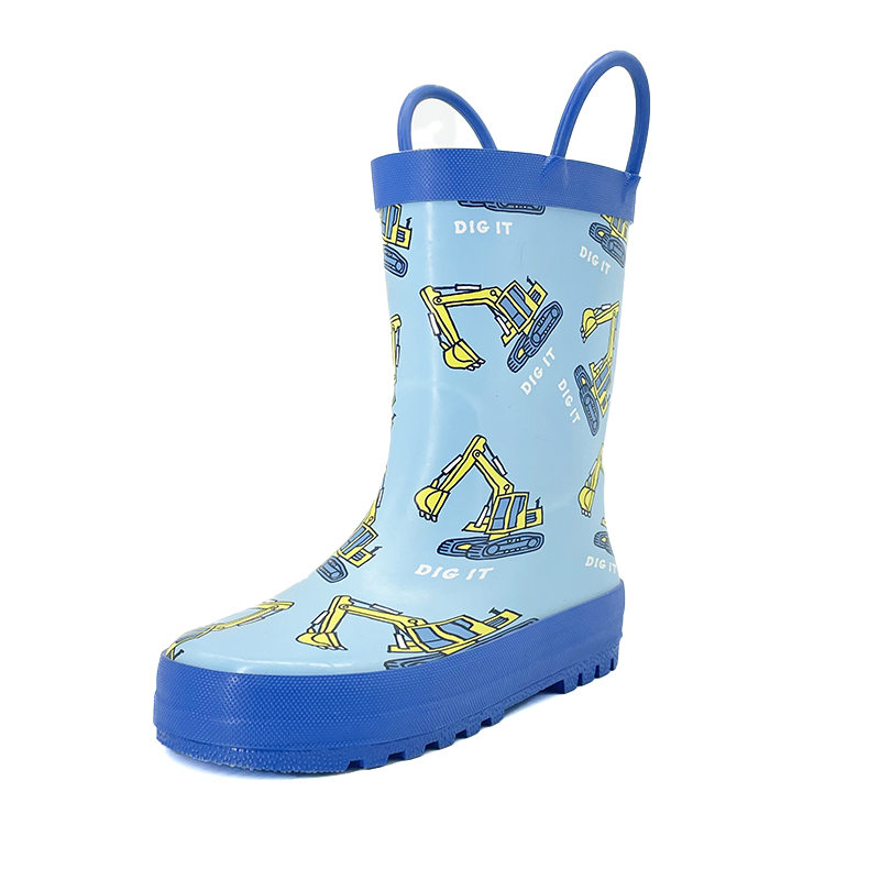 Excavator pattern handled rubber rain boots 