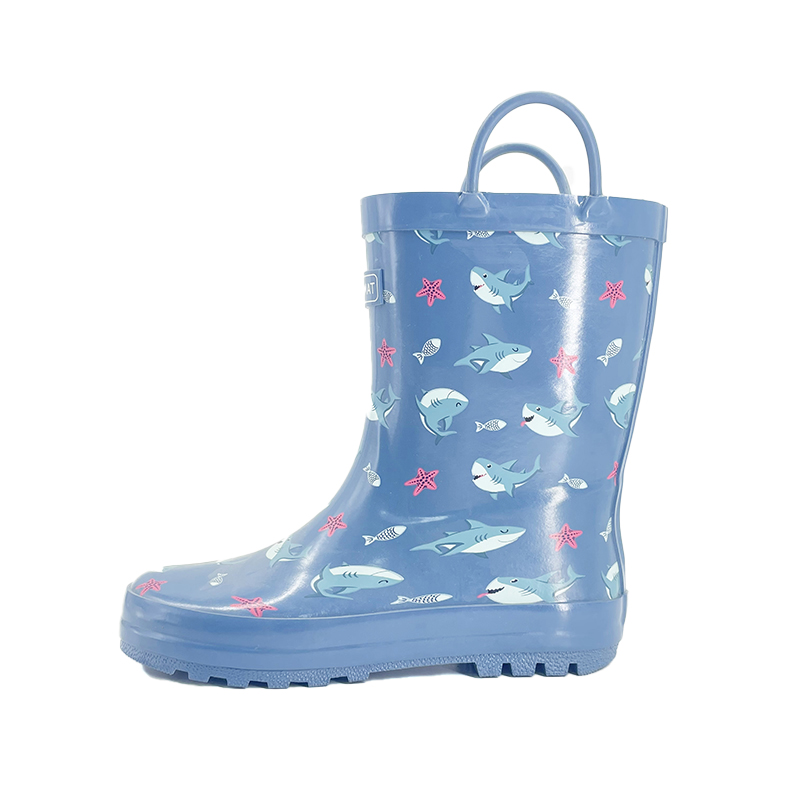 Happy shark matte rubber handled rain boots