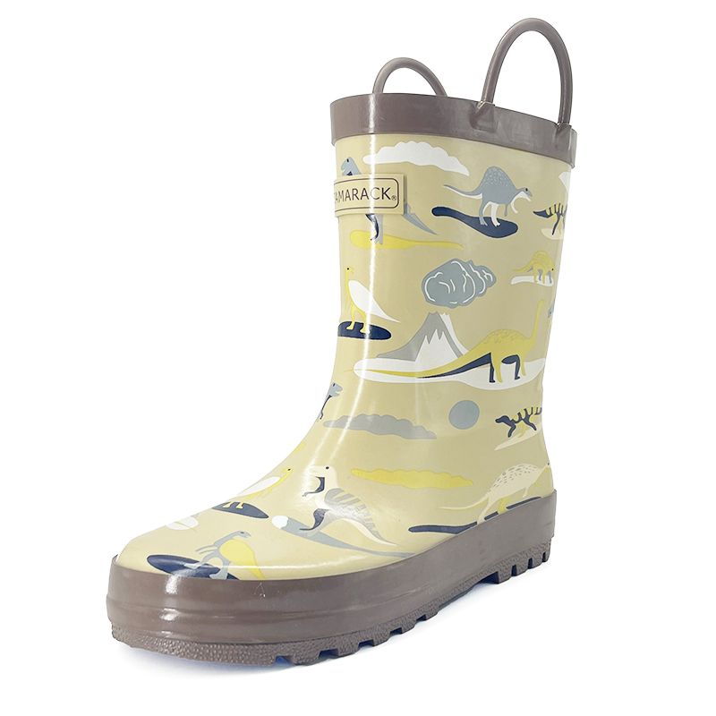 Dinosaur in ancient times matte handled waterproof rain boots