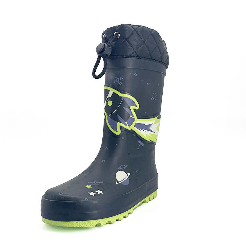 Black rocket with cotton collar matte rubber waterproof rainboots 