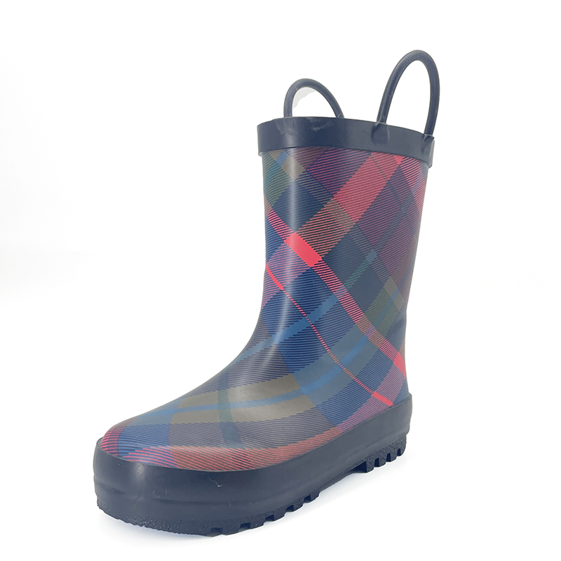 Tartan plaid matte rubber fashionable handled rain boots  